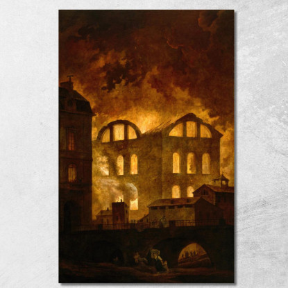 L'Incendio Al Teatro Dell'Opera Del Palais-Royal Hubert Robert hrb97 quadro stampato su tela