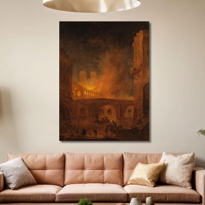 L'Incendio Dell'Hôtel-Dieu A Parigi Hubert Robert hrb98 quadro stampato su tela