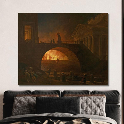 L'Incendio Di Roma Hubert Robert hrb99 quadro stampato su tela