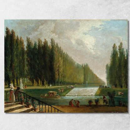 Il Parco Di Una Villa Di Campagna Con Figure Che Passeggiano Vicino A Una Cascata D'Acqua Hubert Robert hrb108 quadro stampato