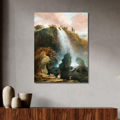 Le Cascate Di Tivoli Con Il Tempio Della Sibilla Hubert Robert hrb117 quadro stampato su tela