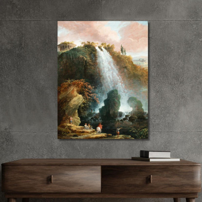 Le Cascate Di Tivoli Con Il Tempio Della Sibilla Hubert Robert hrb117 quadro stampato su tela