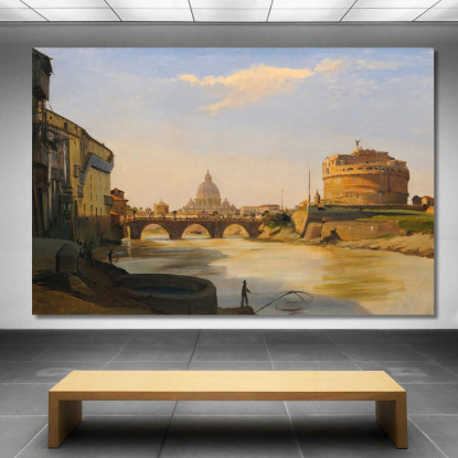 Vista Di Castel Sant'Angelo Roma Ippolito Caffi icf30 quadro stampato su tela