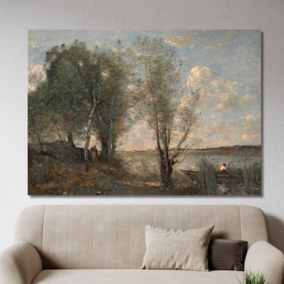Barcaiolo Tra Le Canne Jean-Baptiste-Camille Corot jbc23 quadro stampato su tela