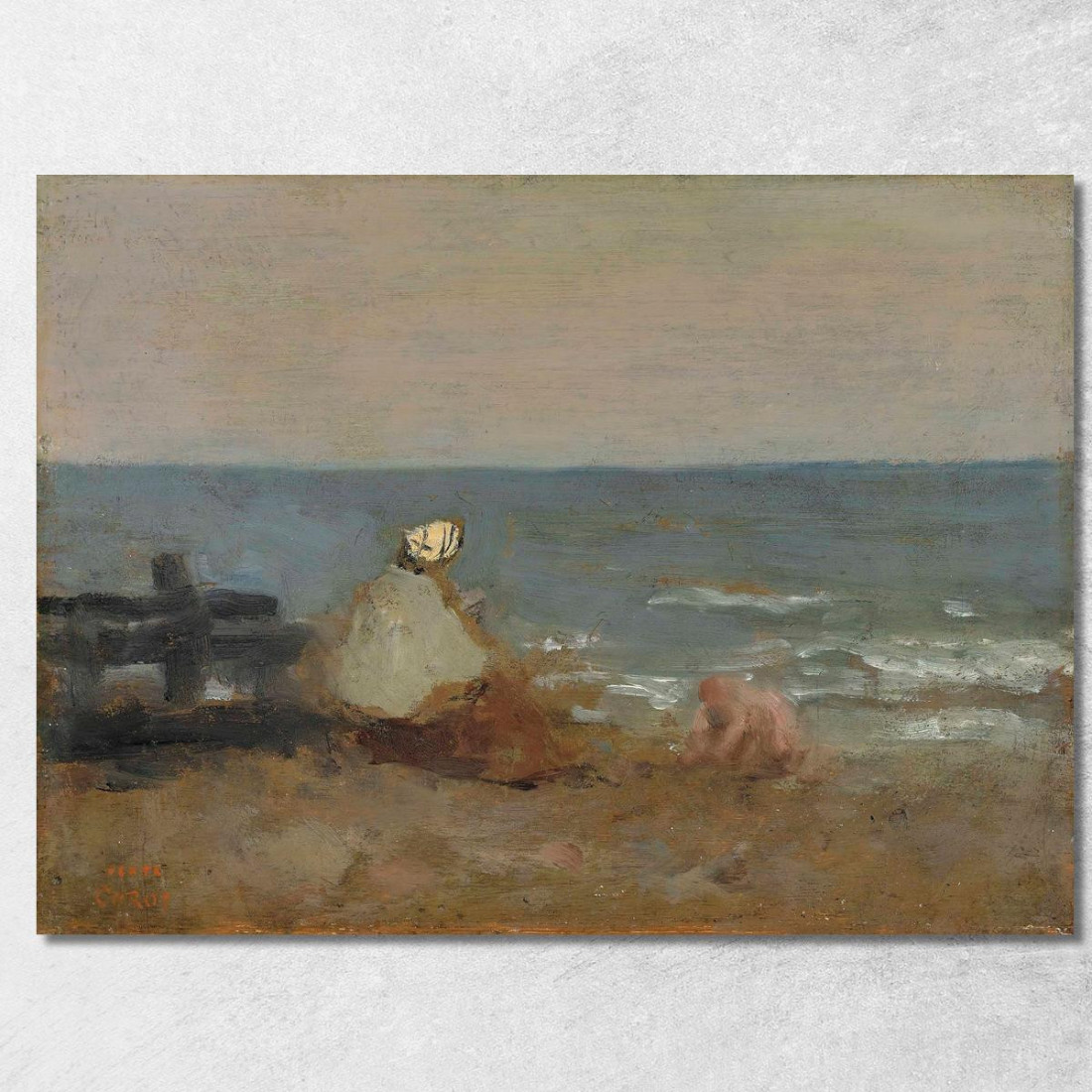 Donna E Bambino In Riva Al Mare Étretat Jean-Baptiste-Camille Corot jbc60 quadro stampato su tela
