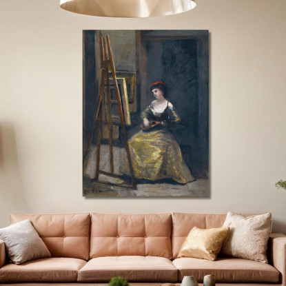 Giovane Donna Che Gioca Mandolino Jean-Baptiste-Camille Corot jbc90 quadro stampato su tela