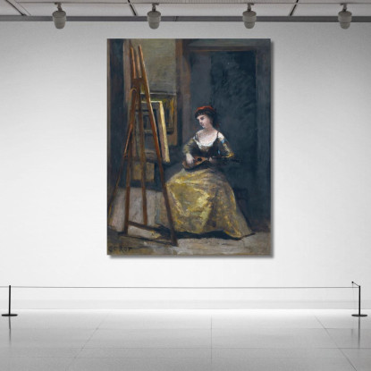 Giovane Donna Che Gioca Mandolino Jean-Baptiste-Camille Corot jbc90 quadro stampato su tela