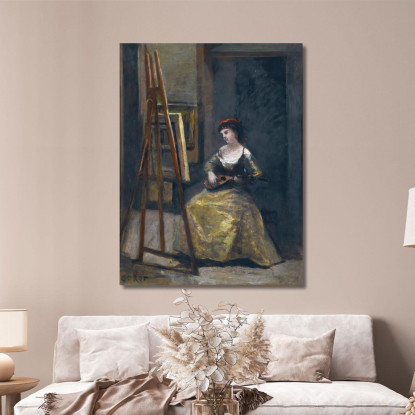 Giovane Donna Che Gioca Mandolino Jean-Baptiste-Camille Corot jbc90 quadro stampato su tela