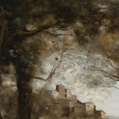 Les Vachères A La Fontaine Jean-Baptiste-Camille Corot jbc148 quadro stampato su tela