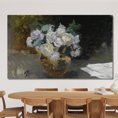 Natura Morta Di Rose Bianche Bouquet Di Rose Bianche Joaquín Sorolla jsr10 quadro stampato su tela