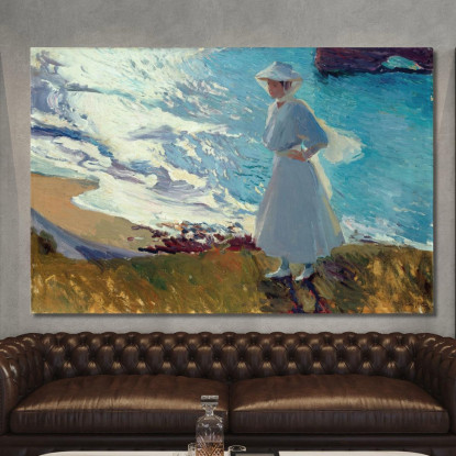 María Sulla Spiaggia Di Biarritz O Contre-Jour Joaquín Sorolla jsr61 quadro stampato su tela