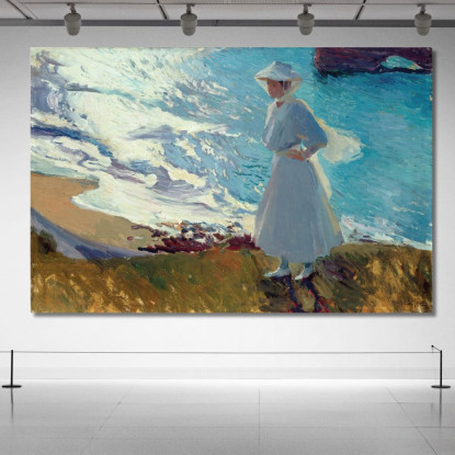 María Sulla Spiaggia Di Biarritz O Contre-Jour Joaquín Sorolla jsr61 quadro stampato su tela