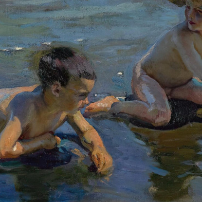 Niños En La Playa Bambini Che Giocano Sulla Spiaggia Joaquín Sorolla jsr70 quadro stampato su tela