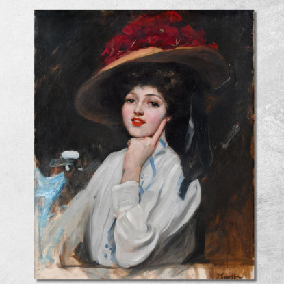 Ritratto Di Una Giovane Ragazza Con Un Cappello Crede A Raquel Meller Joaquín Sorolla jsr94 quadro stampato su tela