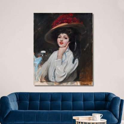 Ritratto Di Una Giovane Ragazza Con Un Cappello Crede A Raquel Meller Joaquín Sorolla jsr94 quadro stampato su tela