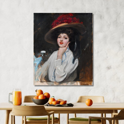 Ritratto Di Una Giovane Ragazza Con Un Cappello Crede A Raquel Meller Joaquín Sorolla jsr94 quadro stampato su tela