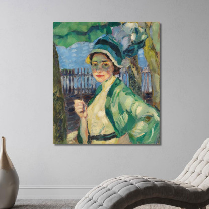 Ritratto Di Una Signora Sotto L'Ombrello Verde Frieda Blell Leo Putz lpz40 quadro stampato su tela