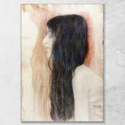 Ragazza Con I Lunghi Capelli Con Uno Schizzo Per Nude Veritas Gustav Klimt kg74 quadro stampato su tela