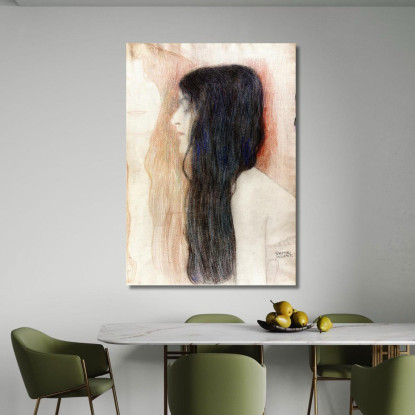 Ragazza Con I Lunghi Capelli Con Uno Schizzo Per Nude Veritas Gustav Klimt kg74 quadro stampato su tela