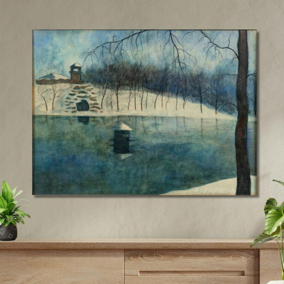 Il Parco Léopold Di Ostenda Con Lo Stagno E Il Trinkhall Sotto La Neve Léon Spilliaert lsp72 quadro stampato su tela