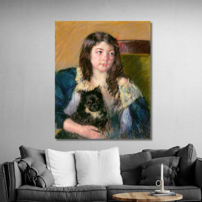Françoise Tiene In Braccio Un Cagnolino Che Guarda Lontano A Destra Mary Cassatt mcs17 quadro stampato su tela