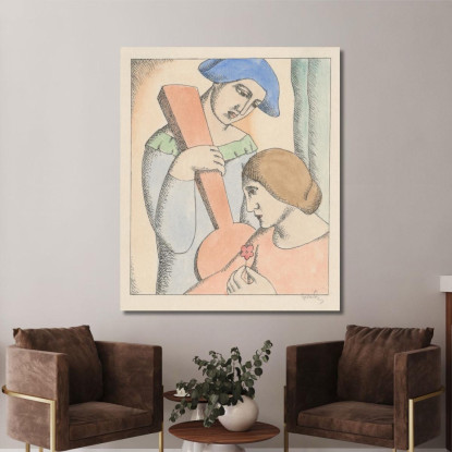 Gli Amanti Arlecchino E Colombina Mikuláš Galanda mgl60 quadro stampato su tela