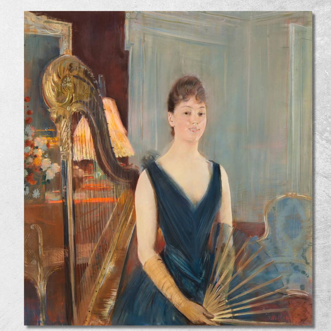Arpista Seduto Con Ventilatore Paul César Helleu pch10 quadro stampato su tela