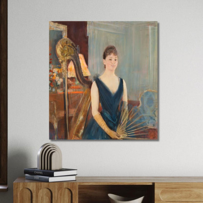 Arpista Seduto Con Ventilatore Paul César Helleu pch10 quadro stampato su tela