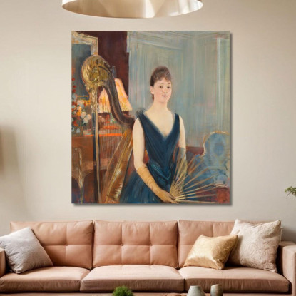 Arpista Seduto Con Ventilatore Paul César Helleu pch10 quadro stampato su tela