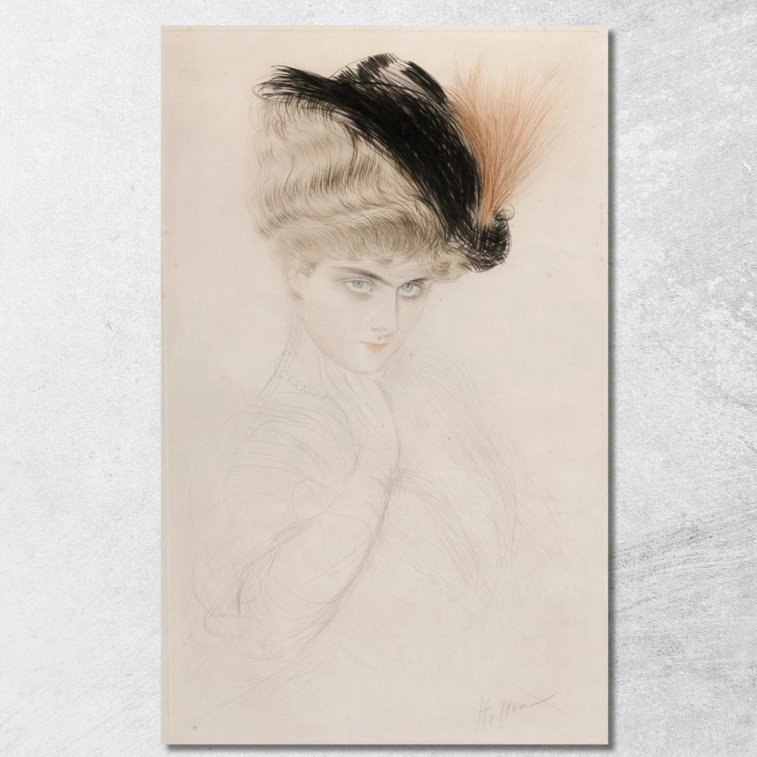 Ritratto Di Donna Con Cappello Piumato Paul César Helleu pch34 quadro stampato su tela