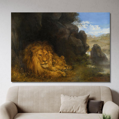 Due Leoni In Una Grotta Wilhelm Kuhnert wkh46 quadro stampato su tela