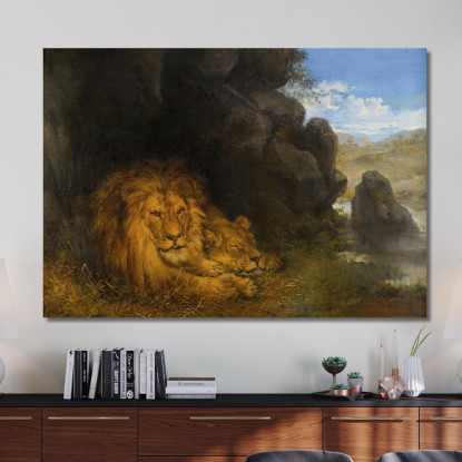 Due Leoni In Una Grotta Wilhelm Kuhnert wkh46 quadro stampato su tela