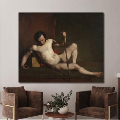 Nudo Maschile Appoggiato Al Bastone William Etty wet10 quadro stampato su tela