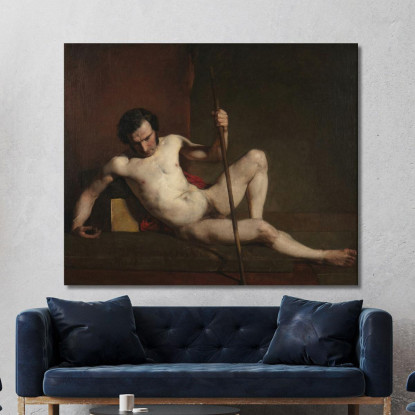 Nudo Maschile Appoggiato Al Bastone William Etty wet10 quadro stampato su tela