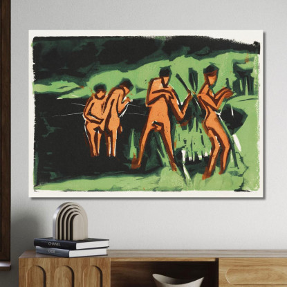 Bagnanti Che Lanciano Canne 1909 Ernst Ludwig Kirchner elk6 quadro stampato su tela