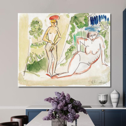 Due Bagnanti Vicino Al Bosco Ca19101911 Ernst Ludwig Kirchner elk145 quadro stampato su tela