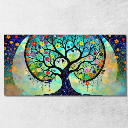 Quadro Albero Della Vita Fiori E Luna Piena avt2 quadro stampato su tela