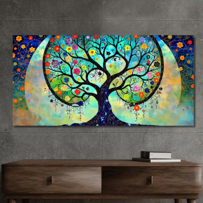 Quadro Albero Della Vita Fiori E Luna Piena avt2 quadro stampato su tela
