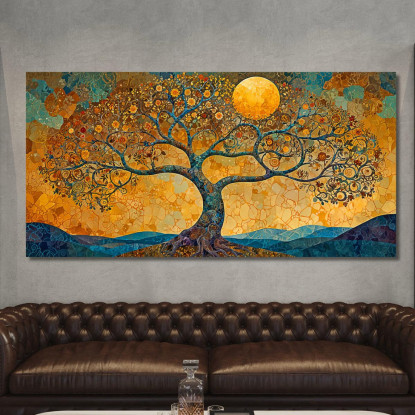 Quadro Albero Della Vita Montagna E Luna Gialla avt19 quadro stampato su tela