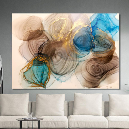 Quadro Astratto Sfumato Con Toni Blu E Dettagli Dorati abs71 quadro stampato su tela