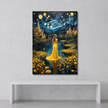 Quadro Ragazza Fantastica Fantastica Con Vestito Giallo abs89 quadro stampato su tela
