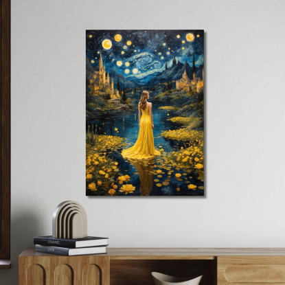 Quadro Ragazza Fantastica Fantastica Con Vestito Giallo abs89 quadro stampato su tela