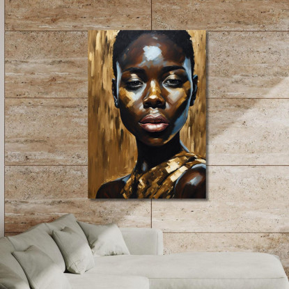 Quadro Ritratto Donna Africana Con Sfumature Dorate Arte Etnica Moderna afr25 quadro stampato su tela