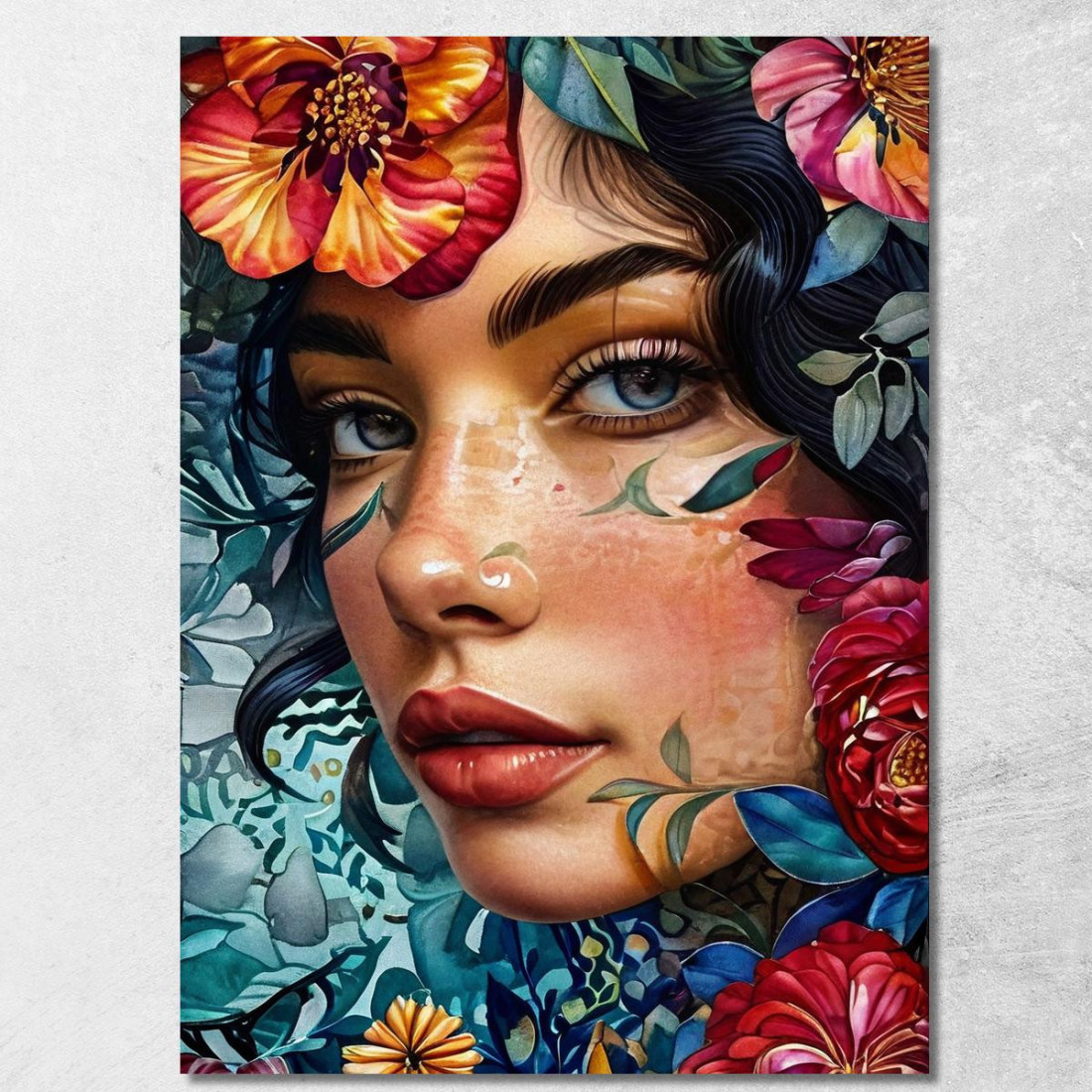 Quadro Ritratto Donna Fiori Tropicali Colorati Fashion fsn78 quadro stampato su tela