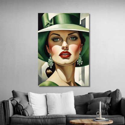 Sguardo Smeraldo Stile Tamara de Lempicka ilmt3 quadro stampato su tela