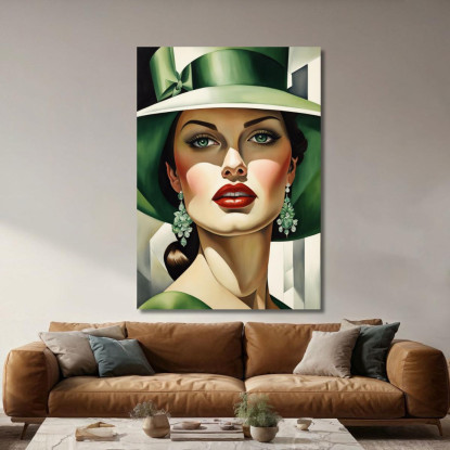 Sguardo Smeraldo Stile Tamara de Lempicka ilmt3 quadro stampato su tela