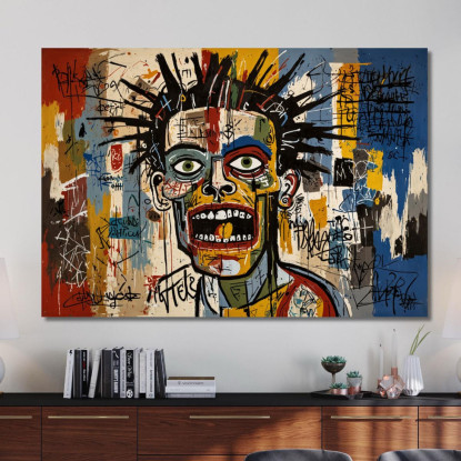 Urlo Al Neon Stile Jean-Michel Basquiat ibsq19 quadro stampato su tela