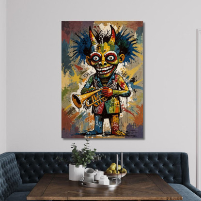 Il Trombettiere Cornuto Reinterpretazione Jean-Michel Basquiat ibsq29 quadro stampato su tela