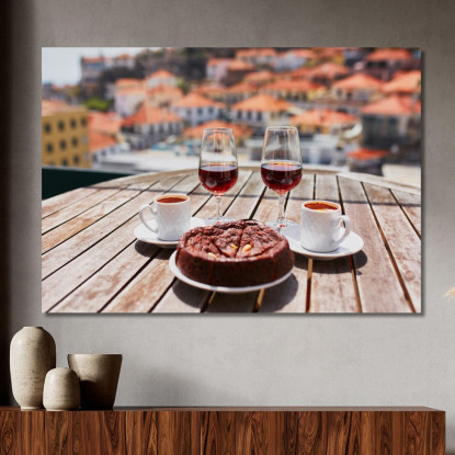 Quadro Moderno Caffè Vino E Dolce Su Terrazza Con Vista Panoramica foo14 quadro stampato su tela