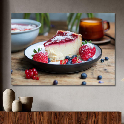 Quadro Moderno Cheesecake Ai Frutti Di Bosco Con Fragole E Mirtilli foo24 quadro stampato su tela